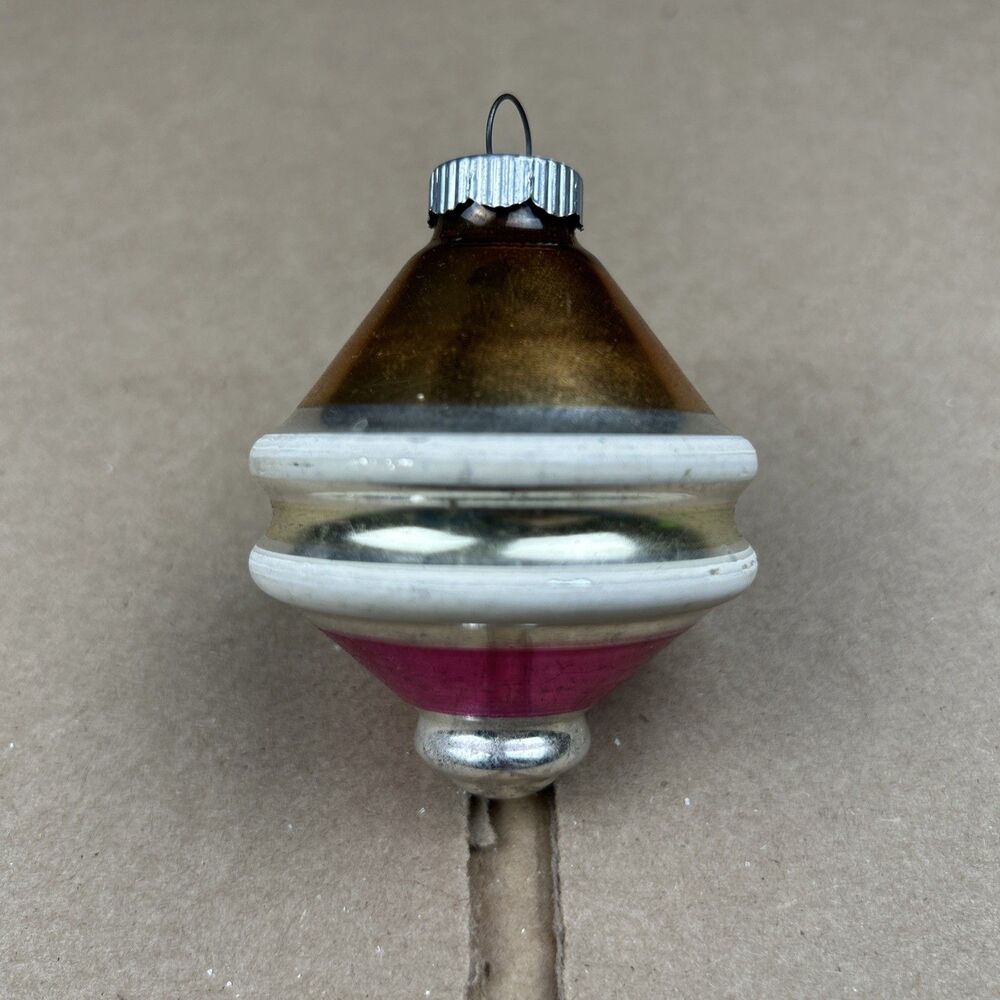 Vintage Shiny Brite Mercury Glass UFO Spinning Top MultiColor Christmas Ornament